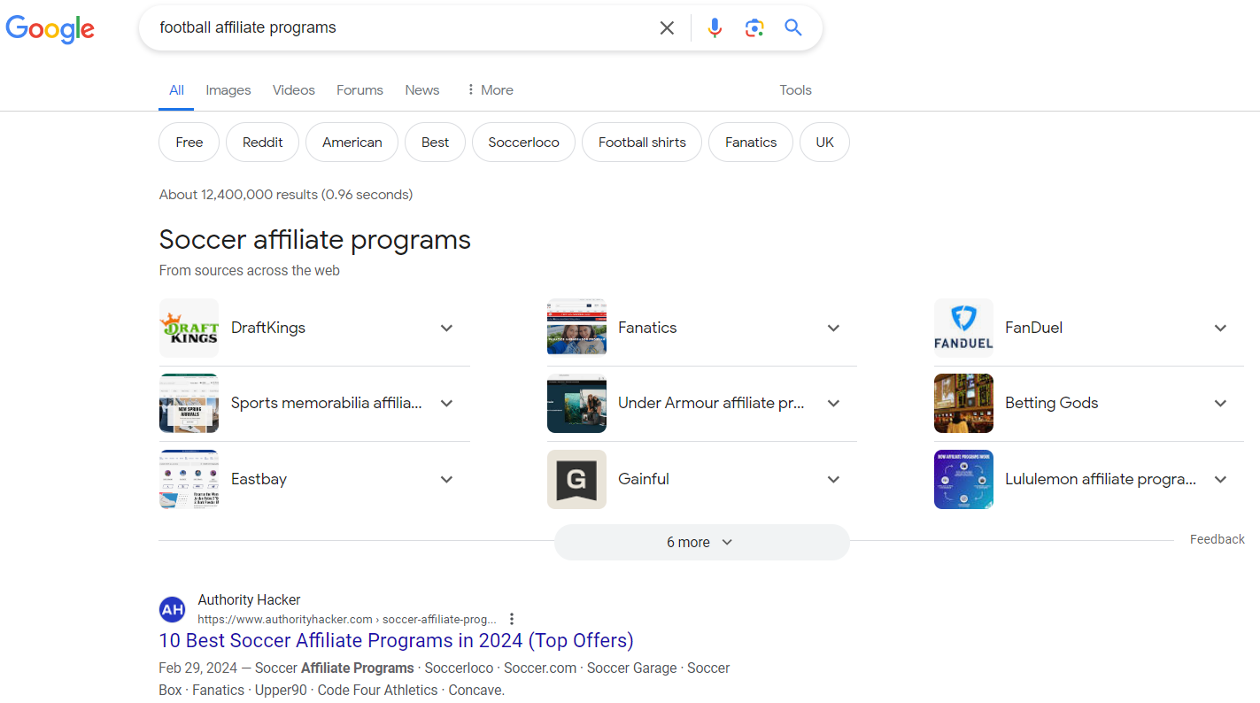 football affiliate programs google screenshot